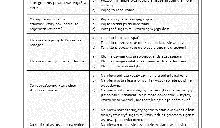 Co to znaczy być uczniem Jezusa - wybierz prawidłową odpowiedź - Biblia