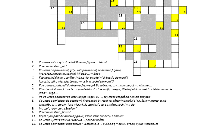 Drzewo figowe i moc wiary - krzyżówka - Biblia Dla Dzieci